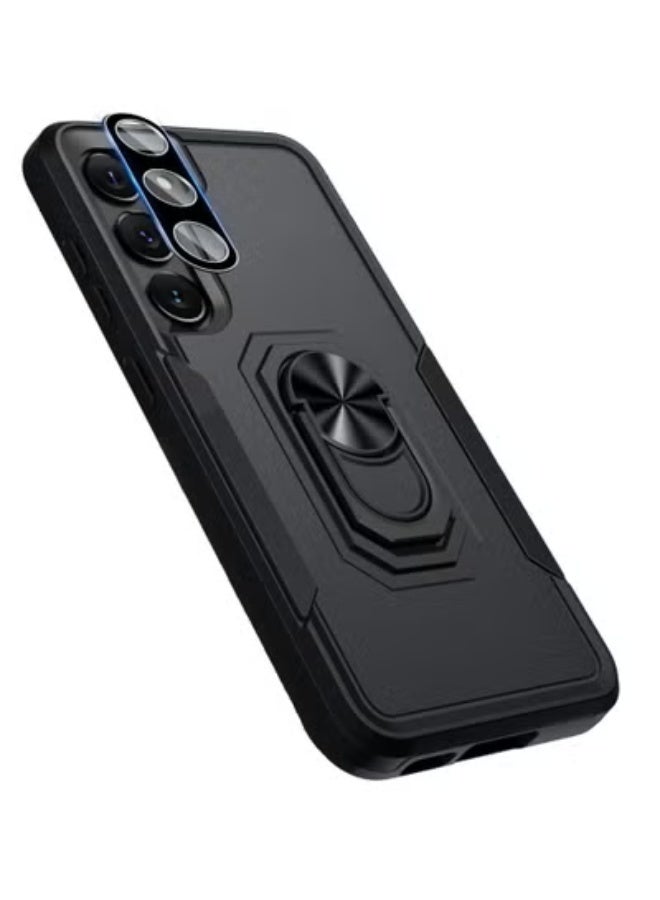 Samsung Galaxy S23 Plus Case,Heavy Duty Shockproof Full Body Protective Cover Built in Rotatable Metal Ring Holder Kickstand,Black Matte - Image 1
